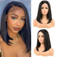 13x4 Lace Front Bob Wigs Human Hair Straight 150% Density HD Transparent Lace Frontal Wig Free Part Short Bob Wig Natural Black